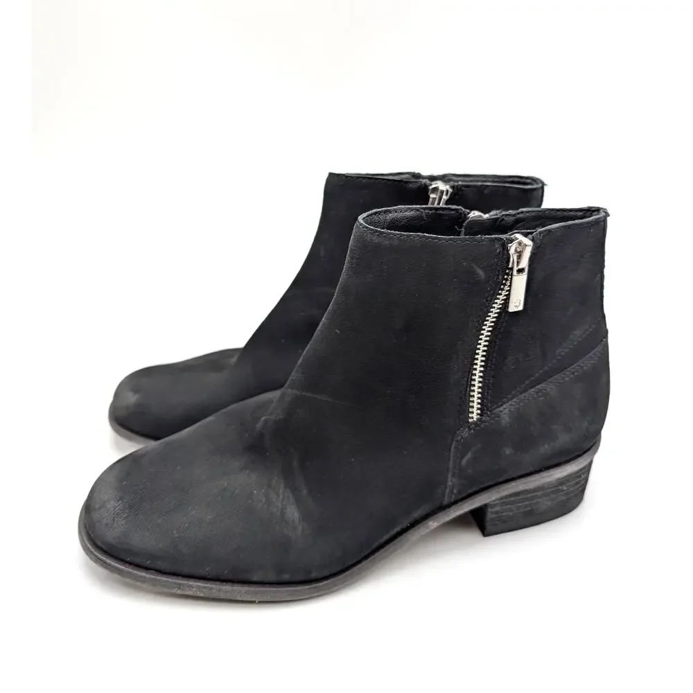 Lucky Brand Baelee Leather Ankle Boots Side Zip Women's Black Size US8.5M EU39.5